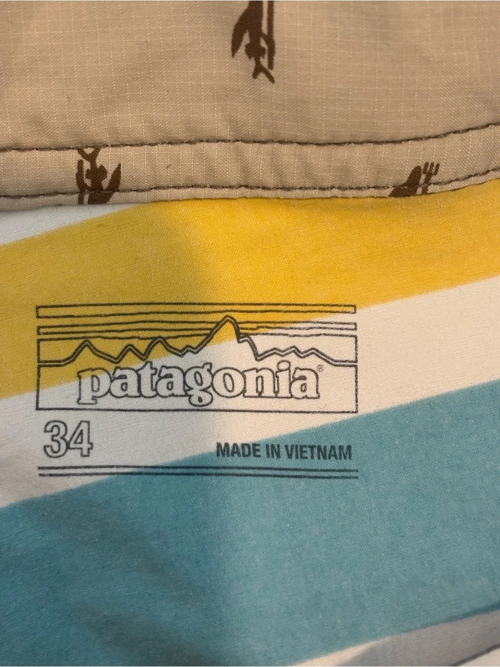 NEW Patagonia Men’s Brown, Teal & Yellow Striped Board Shorts